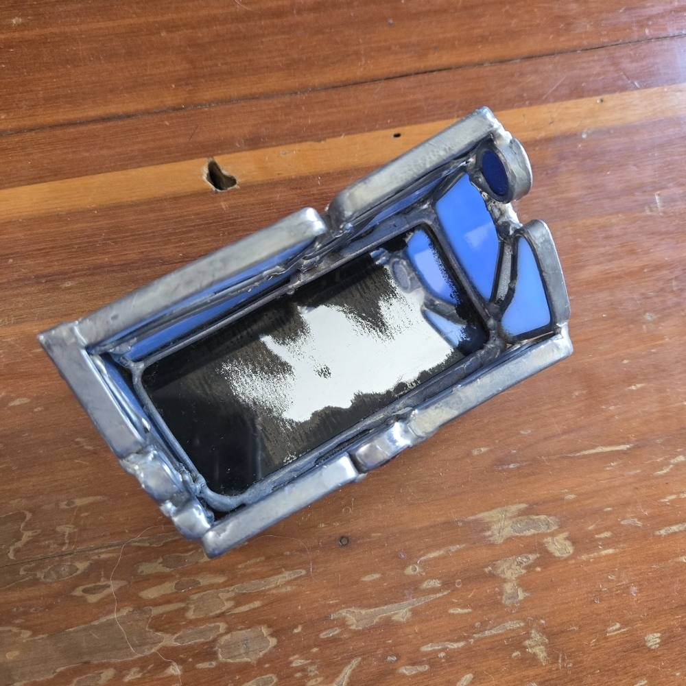 Stained Glass Metal Blue Handmade Business Card Holder Vintage - Picture 4 of 5
